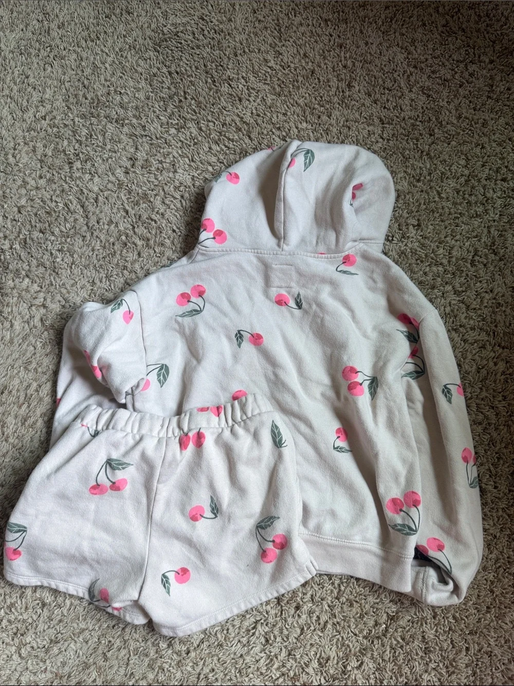 GAP Cream Hoodie & Shorts Set with Pink Cherry Print